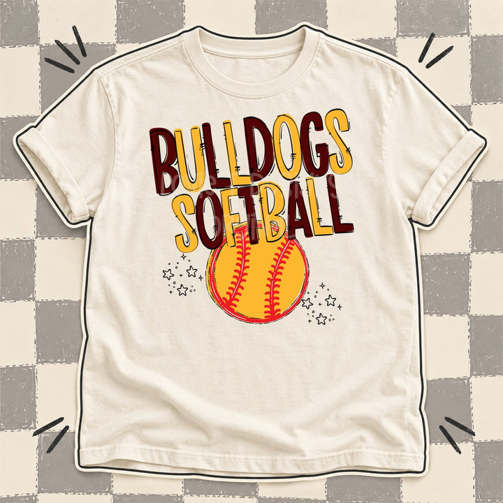 Bulldogs Maroon Yellow Gold Team Go Softball Mascots DTF transfer mockup