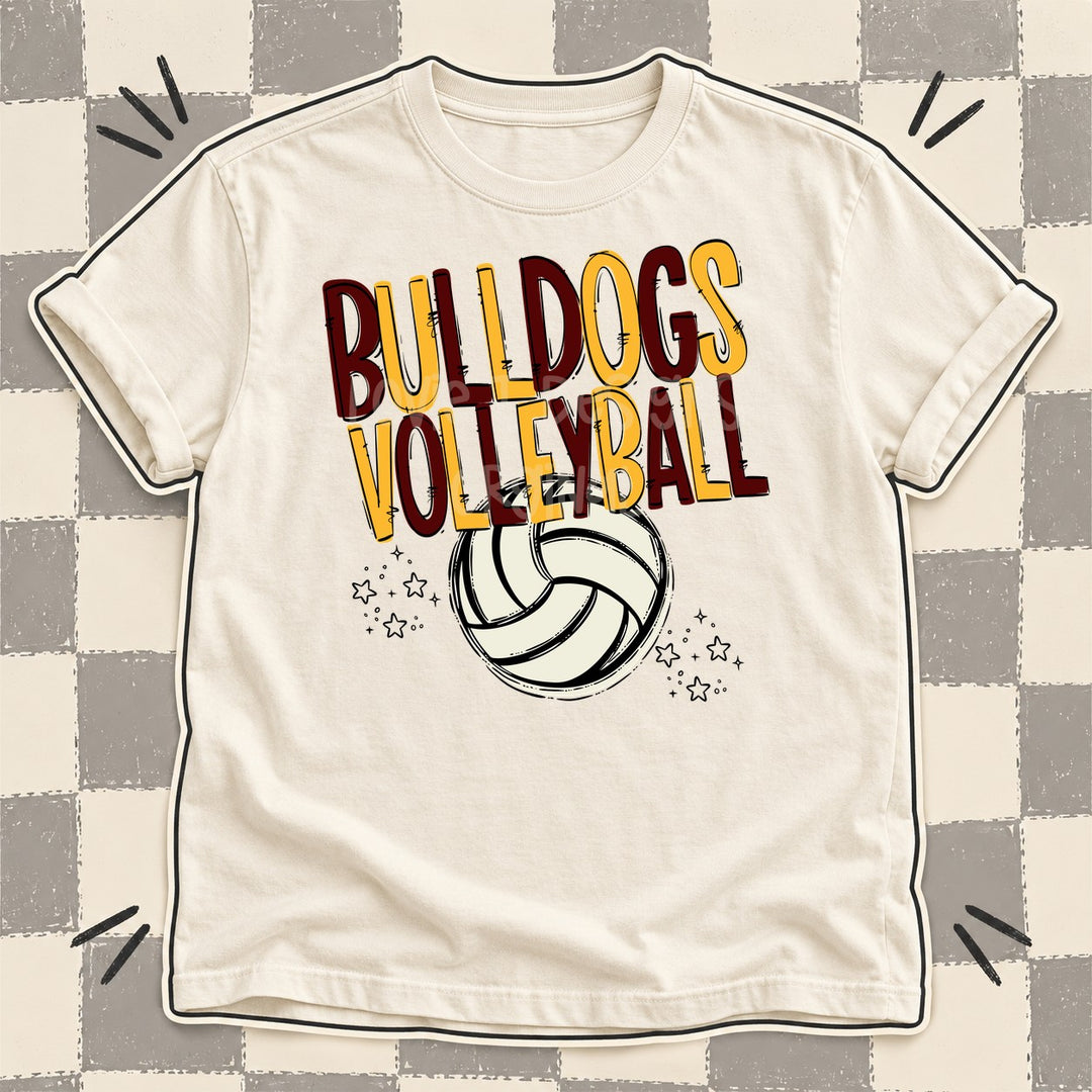 Bulldogs Maroon Yellow Gold Team Go Volleyball Mascots DTF transfer mockup