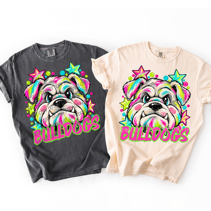 Bulldogs Neon Starstruck mascot DTF transfer