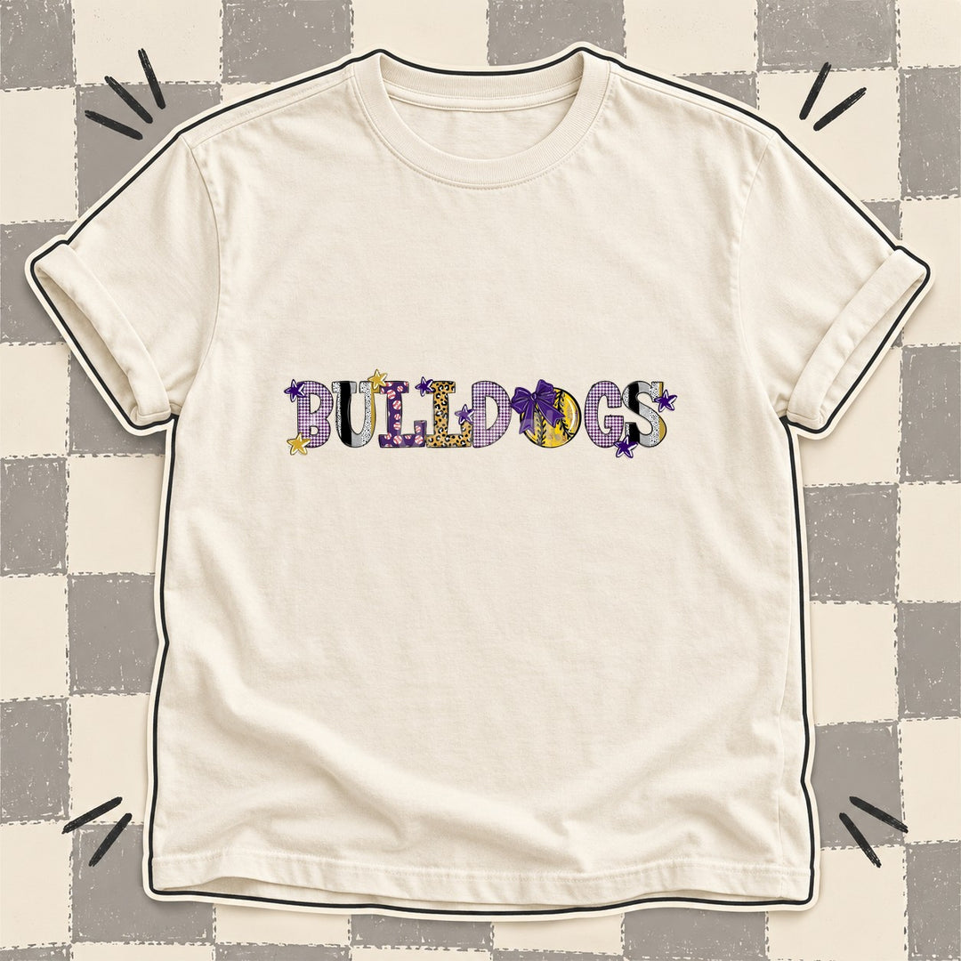 Bulldogs Purple Vegas Gold Mixed Doodle Softball Mascots – Mascot Colors DTF transfer mockup