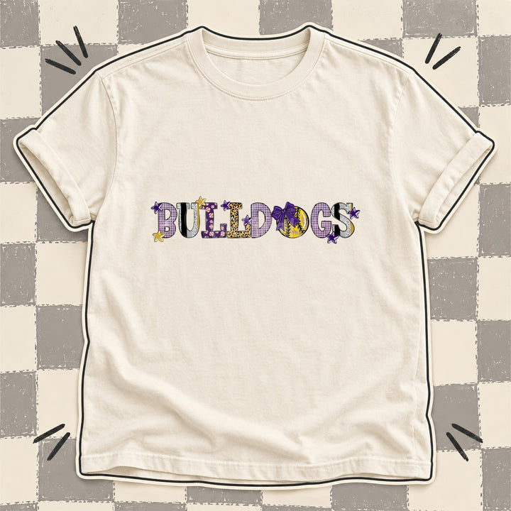 Bulldogs Purple Vegas Gold Mixed Doodle Softball Mascots – Mascot Colors DTF transfer mockup