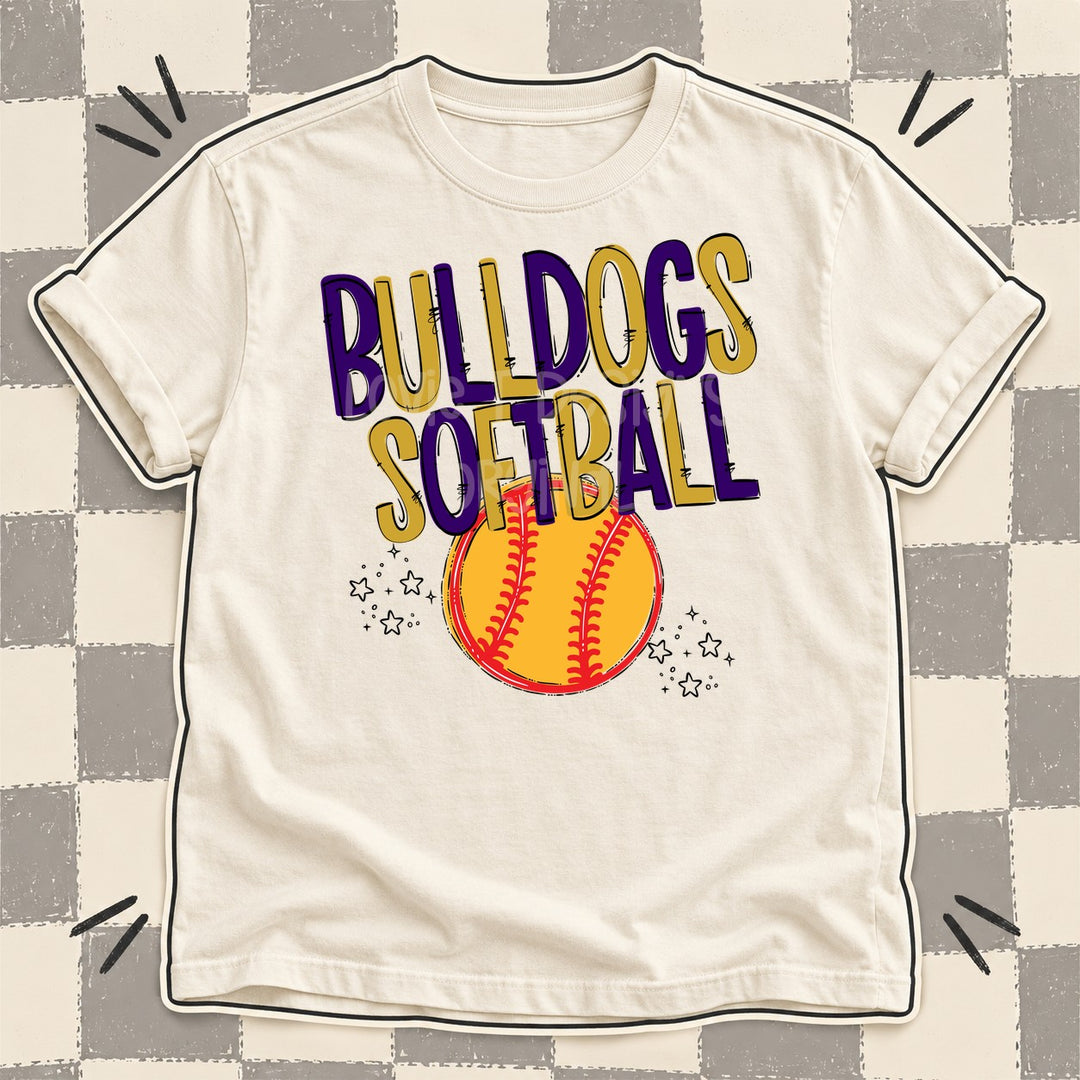 Bulldogs Purple Vegas Gold Team Go Softball Mascots DTF transfer mockup