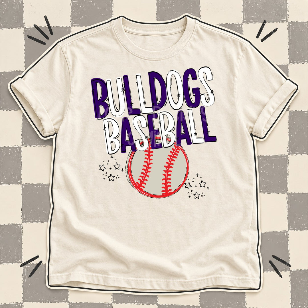 Bulldogs Purple White Team Go Baseball Mascots DTF transfer mockup