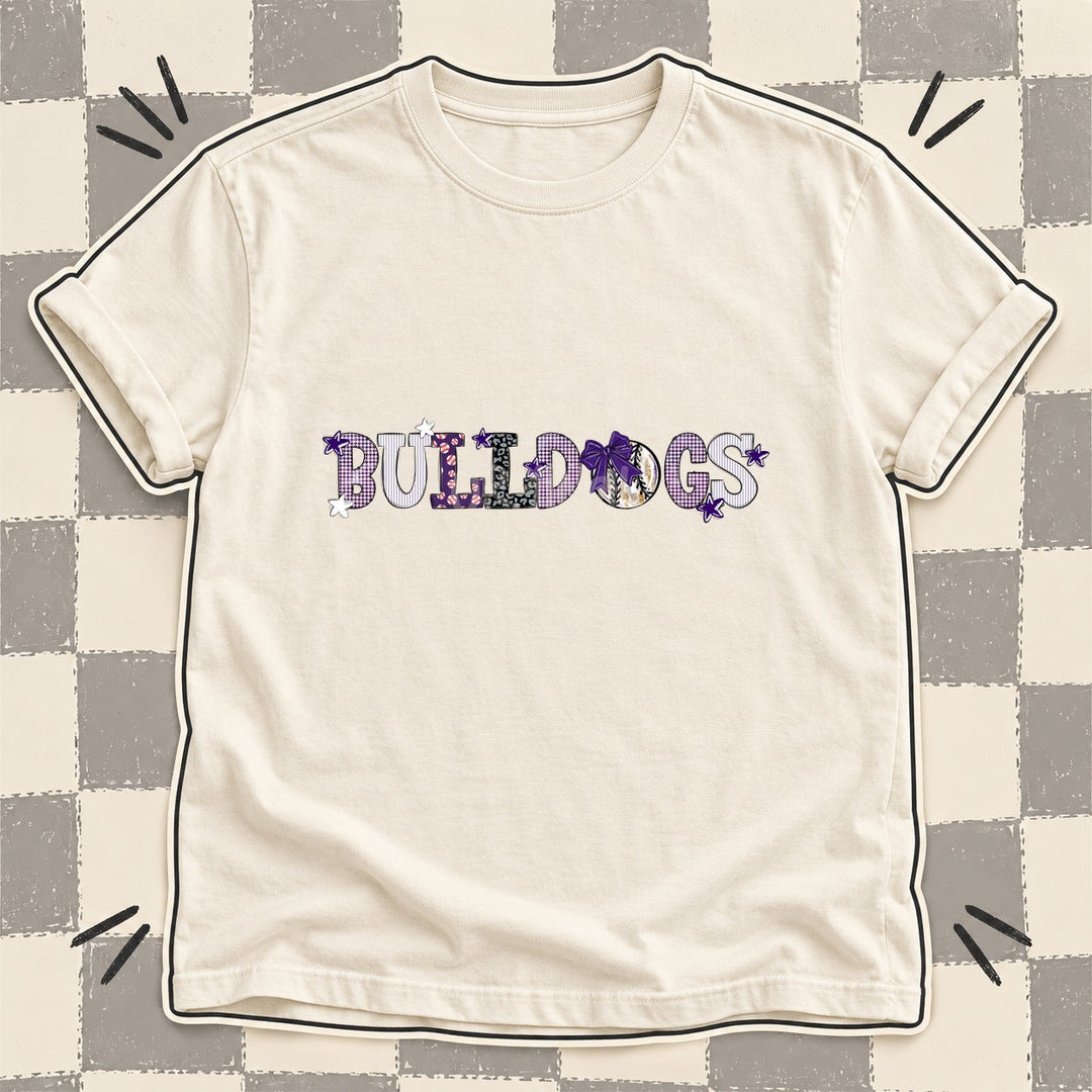 Bulldogs Purple White Black Gray Mixed Doodle Baseball Mascots – Mascot Colors DTF transfer mockup