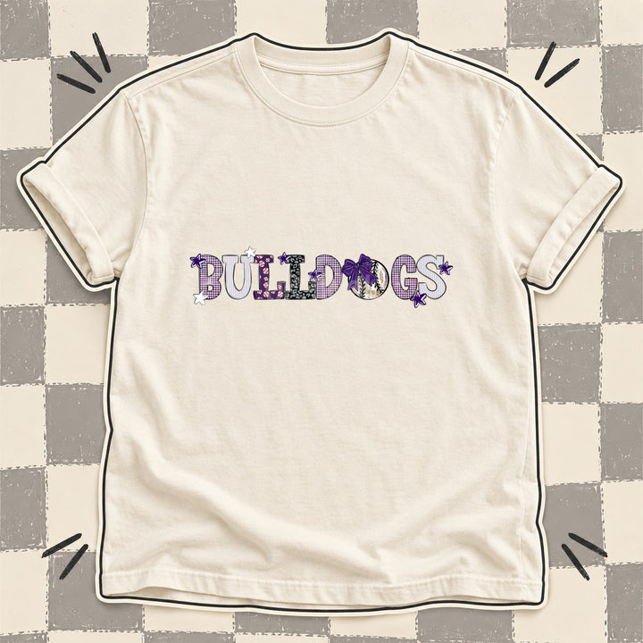 Bulldogs Purple White Black Gray Mixed Doodle Baseball Mascots – Mascot Colors DTF transfer mockup