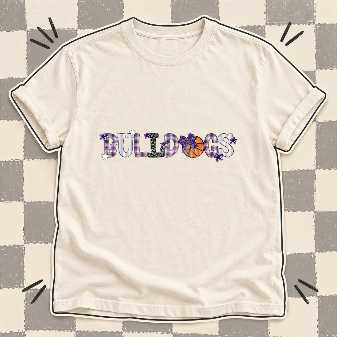 Bulldogs Purple White Black Gray Mixed Doodle Basketball Mascots – Mascot Colors DTF transfer mockup