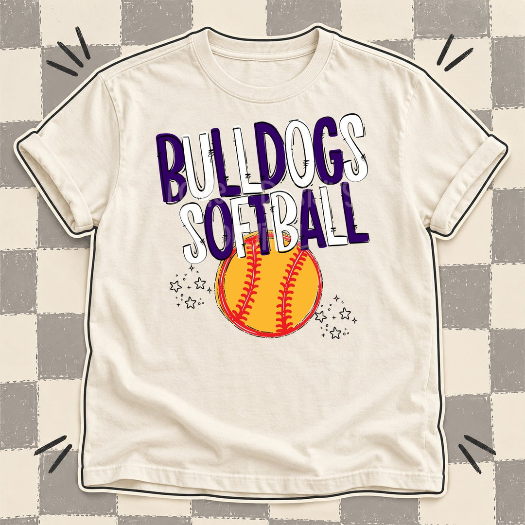 Bulldogs Purple White Team Go Softball Mascots DTF transfer mockup