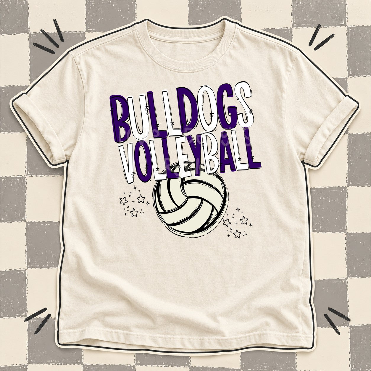 Team Go Volleyball Mascots Bulldogs Purple White design