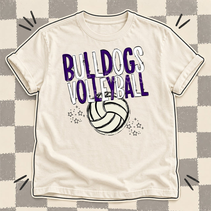 Bulldogs Purple White Team Go Volleyball Mascots DTF transfer mockup