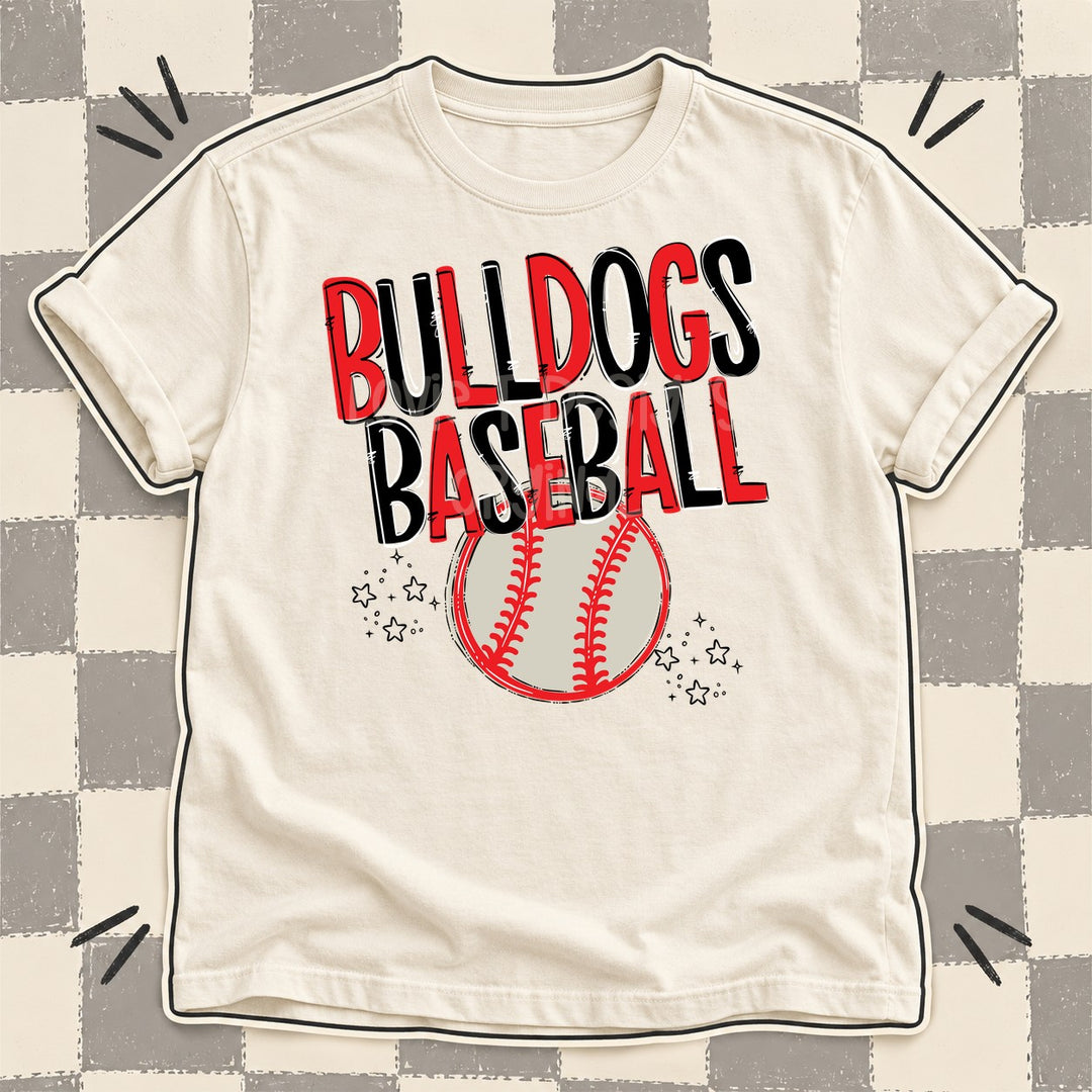 Bulldogs Red Black Team Go Baseball Mascots DTF transfer mockup