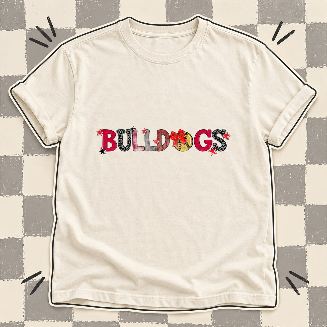 Bulldogs Red Black Mixed Doodle Softball Mascots – Mascot Colors DTF transfer mockup