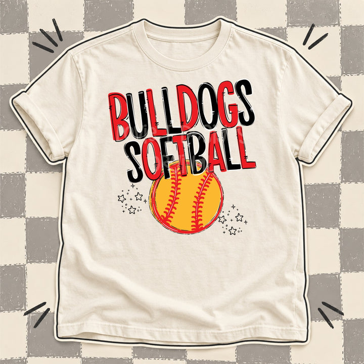 Bulldogs Red Black Team Go Softball Mascots DTF transfer mockup