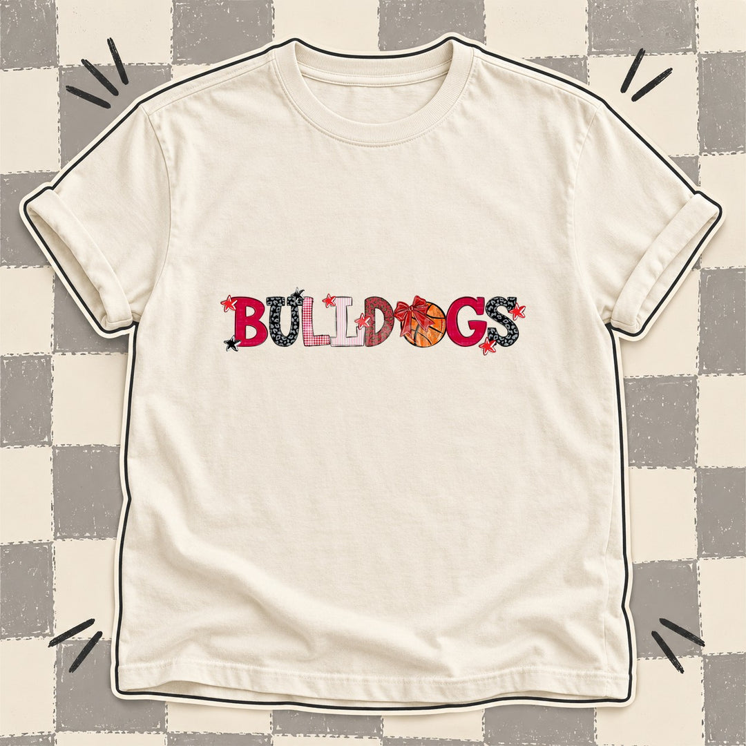 Bulldogs Red Black White Mixed Doodle Basketball Mascots – Mascot Colors DTF transfer mockup