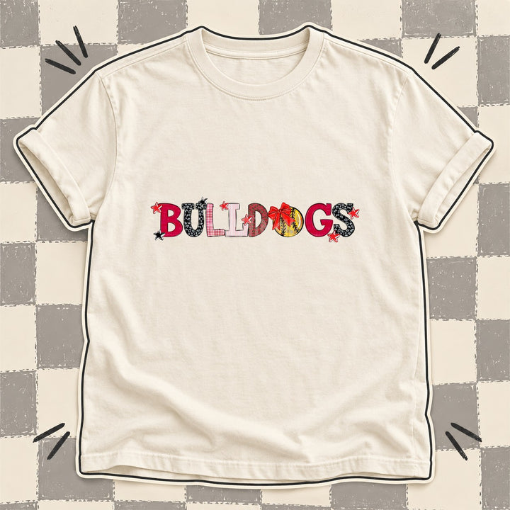 Bulldogs Red Black White Mixed Doodle Softball Mascots – Mascot Colors DTF transfer mockup