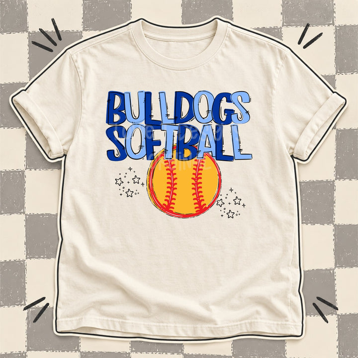 Bulldogs Royal Blue Columbia Blue Team Go Softball Mascots DTF transfer mockup