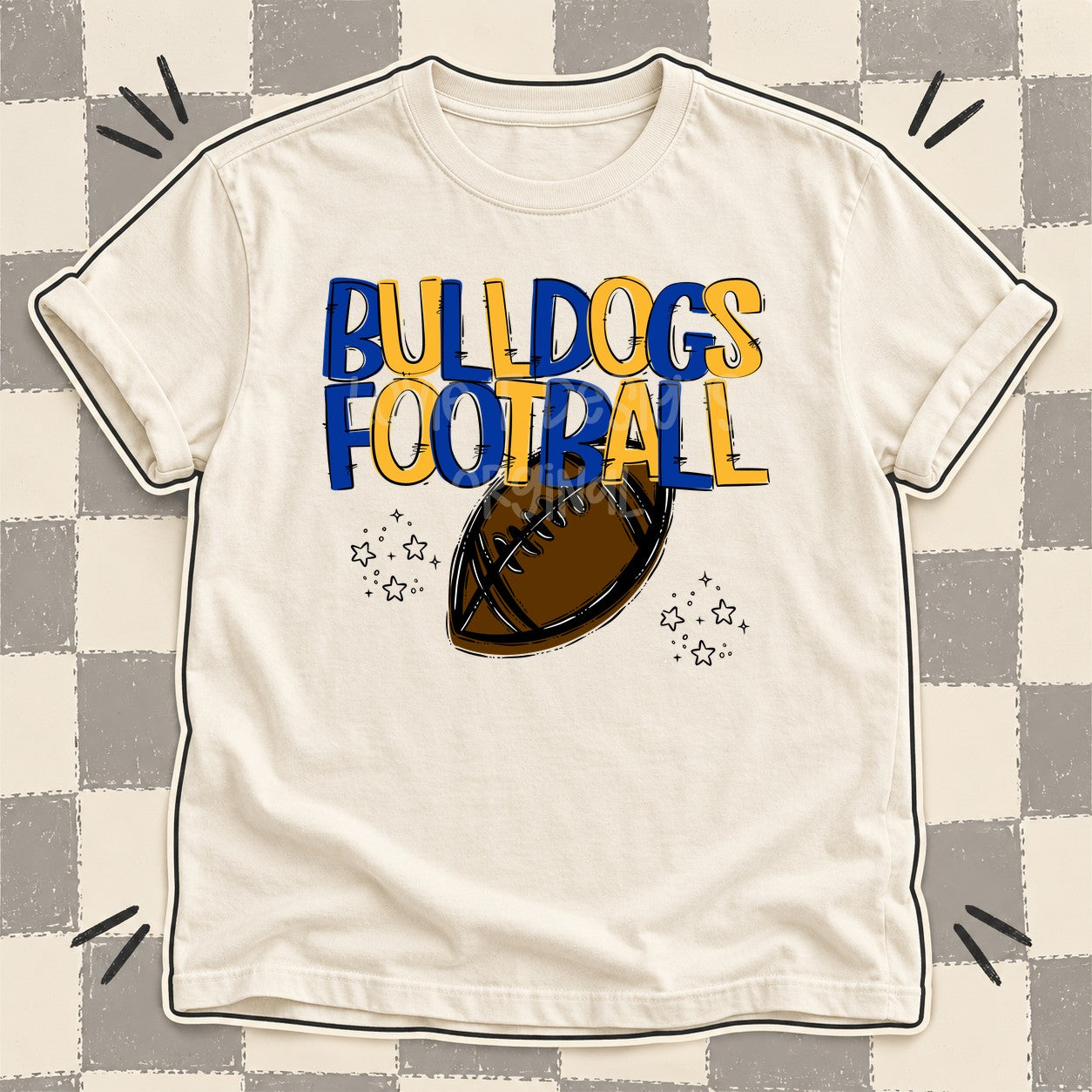 Team Go Football Mascots Bulldogs Royal Blue Yellow Gold design