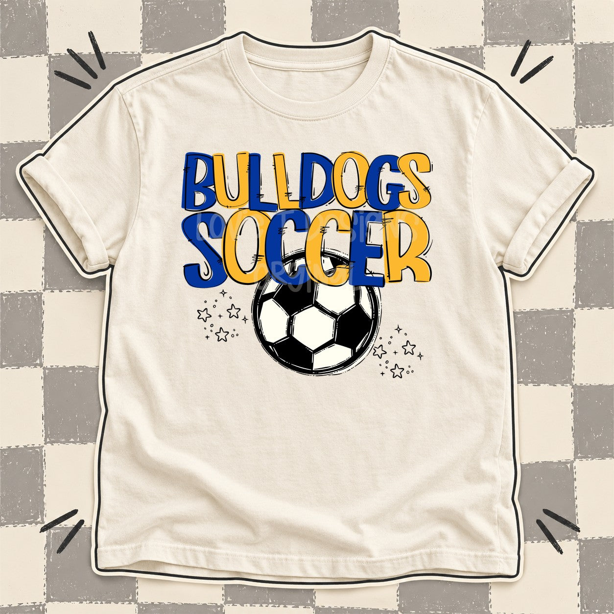Team Go Soccer Mascots Bulldogs Royal Blue Yellow Gold design