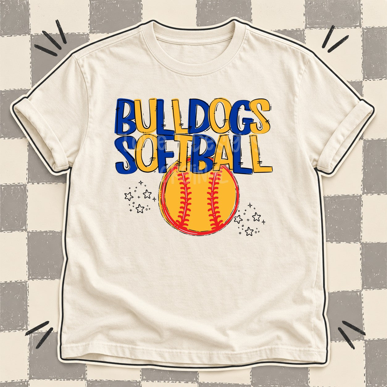 Team Go Softball Mascots Bulldogs Royal Blue Yellow Gold design