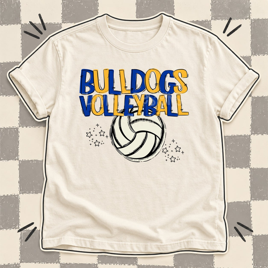 Bulldogs Royal Blue Yellow Gold Team Go Volleyball Mascots DTF transfer mockup