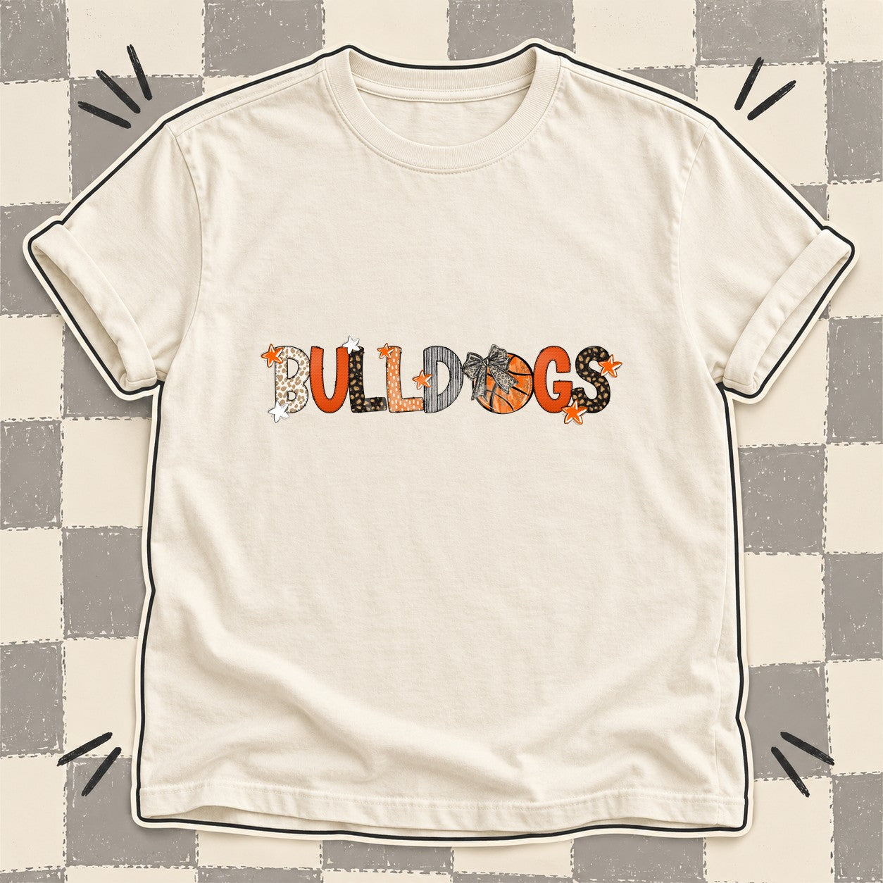 Mixed Doodle Basketball Mascots – Orange and Brown Bulldogs design