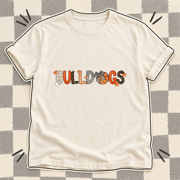 Bulldogs Mixed Doodle Basketball Mascots – Orange and Brown DTF transfer mockup