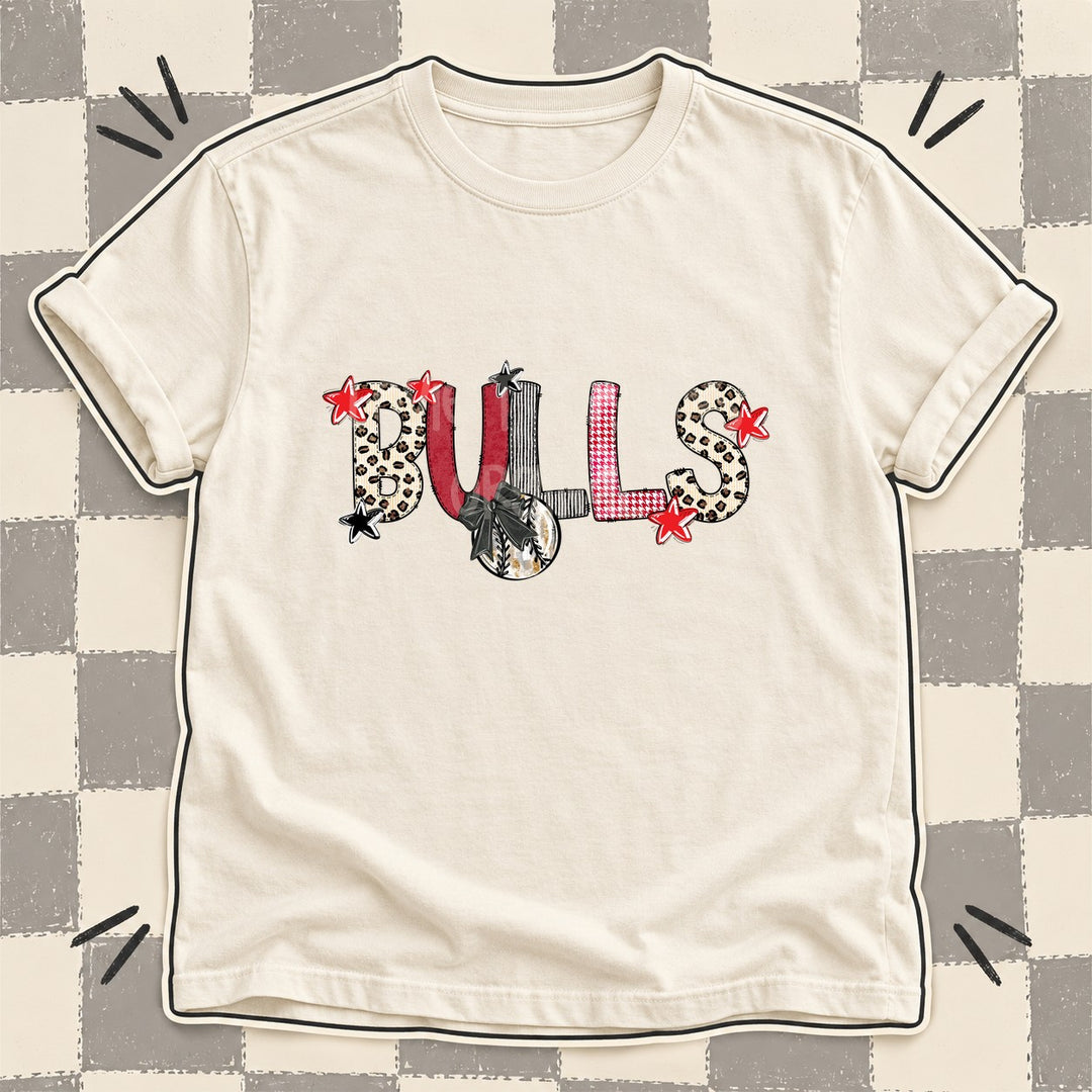 Bulls Mixed Doodle Baseball Mascots – Stitched Ballpark DTF transfer mockup