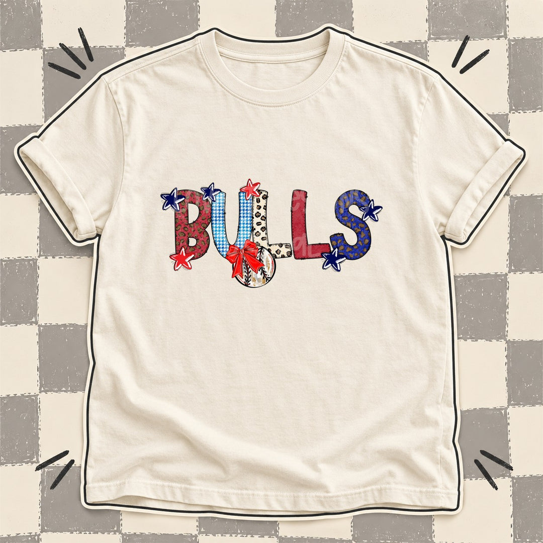 Bulls Mixed Doodle Baseball Mascots – Leopard Red Navy DTF transfer mockup