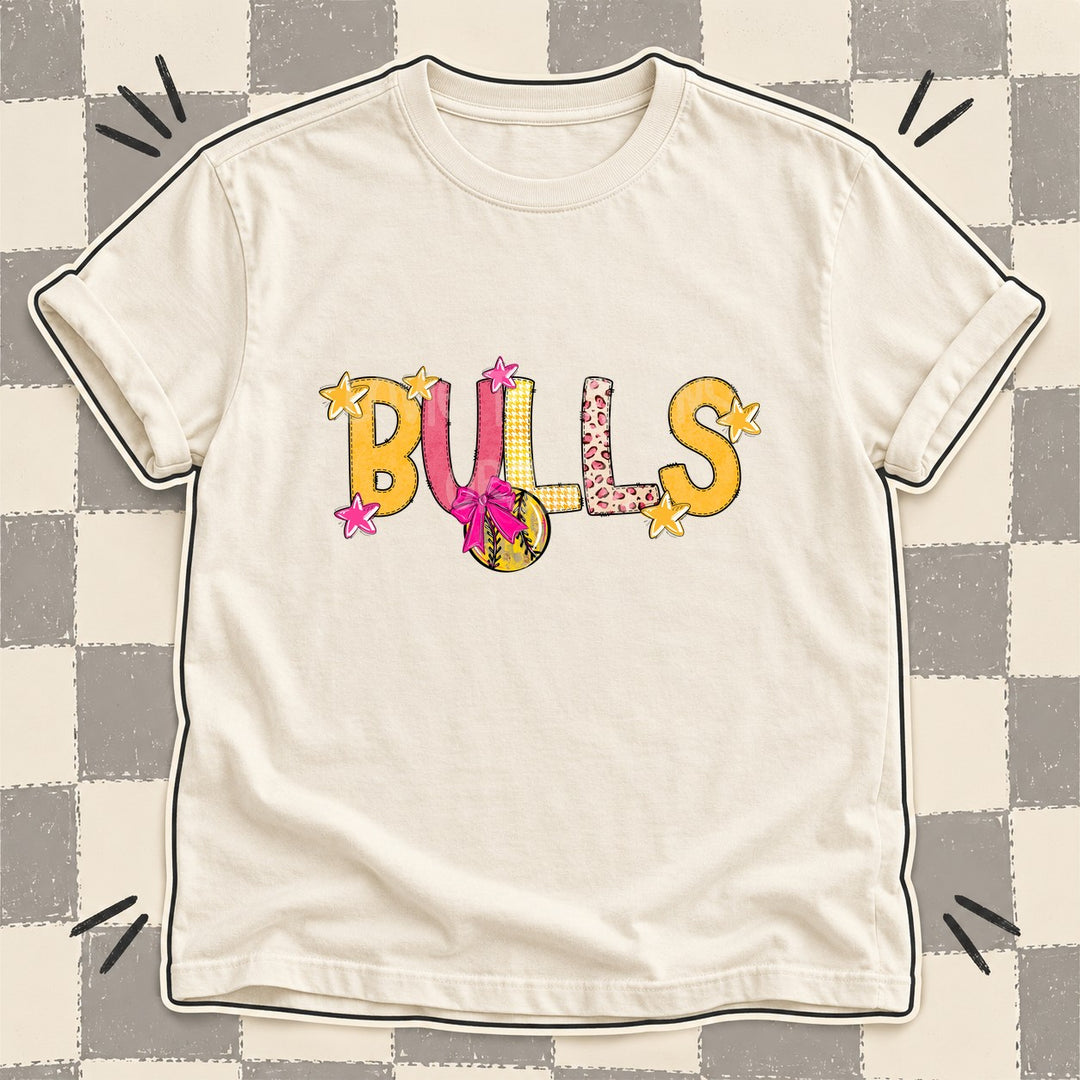 Bulls Mixed Doodle Softball Mascots – Stitched Softball DTF transfer mockup