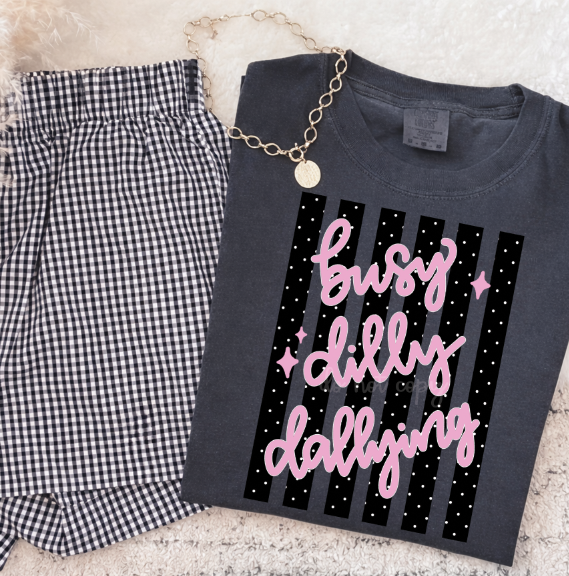 Busy Dilly-Dallying Black Pink DTF transfer design