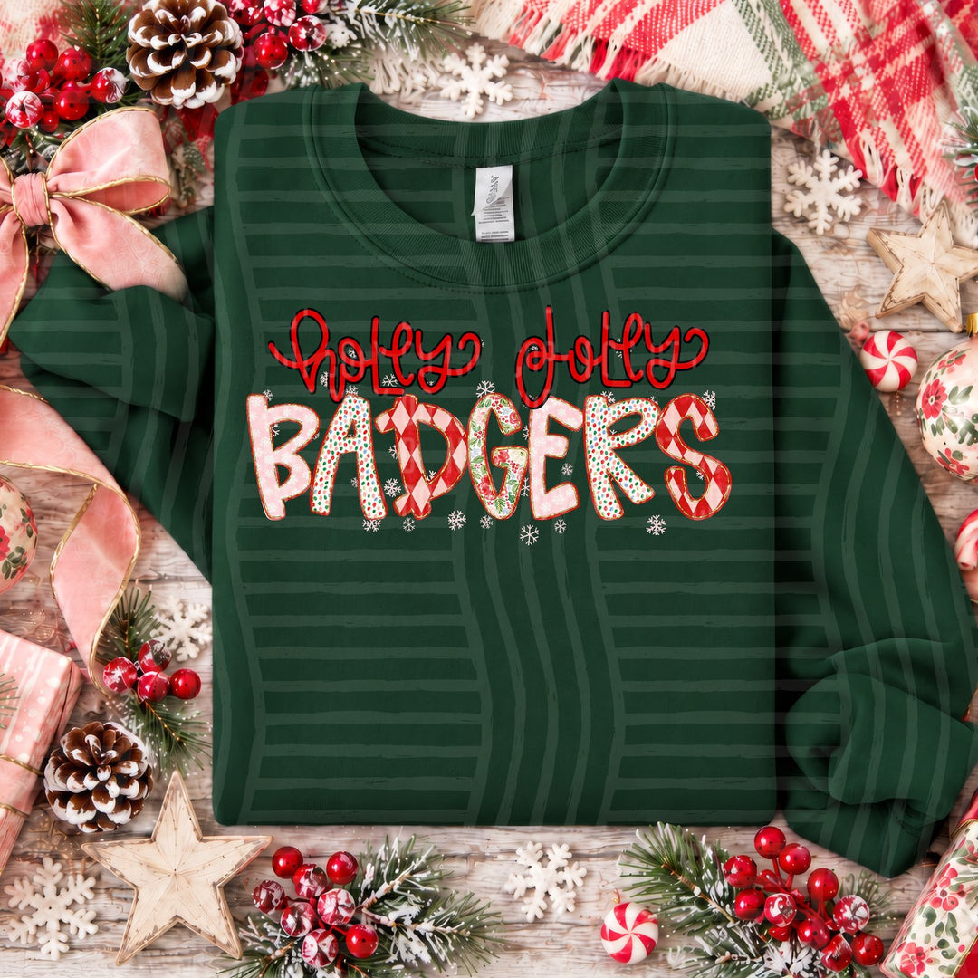Badgers Holly Jolly Confetti Mascots DTF transfer
