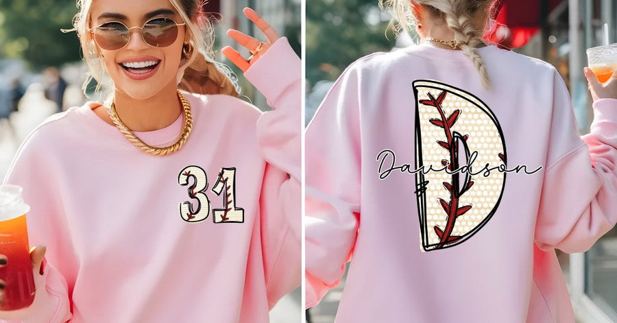 Baseball Doodle Number Front + Name on Back-[DTF Transfer]-Lovie T Designs