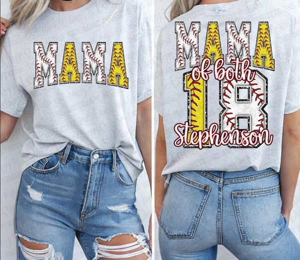 BASEBALL + SOFTBALL MAMA FRONT + CUSTOM OVERSIZED BACK