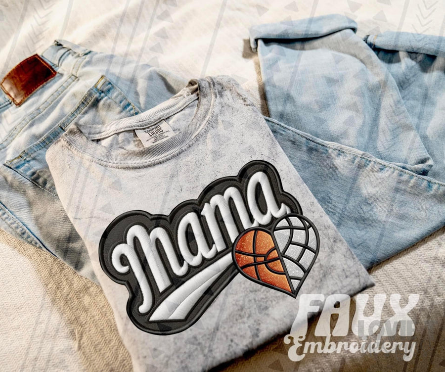 Basketball + Volleyball Mama Faux Embroidery Stitch-Lovie T Designs