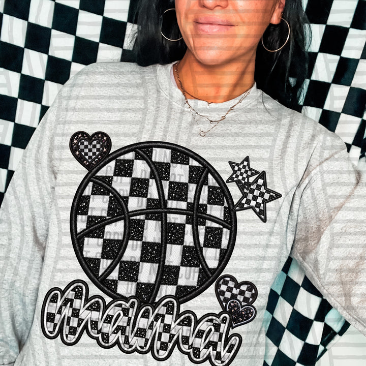 Basketball Checkered Sports Mama DTF transfer pressed on a tee
