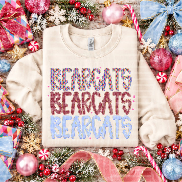 Bearcats Jingle Jumble Stacked Mascots DTF transfer