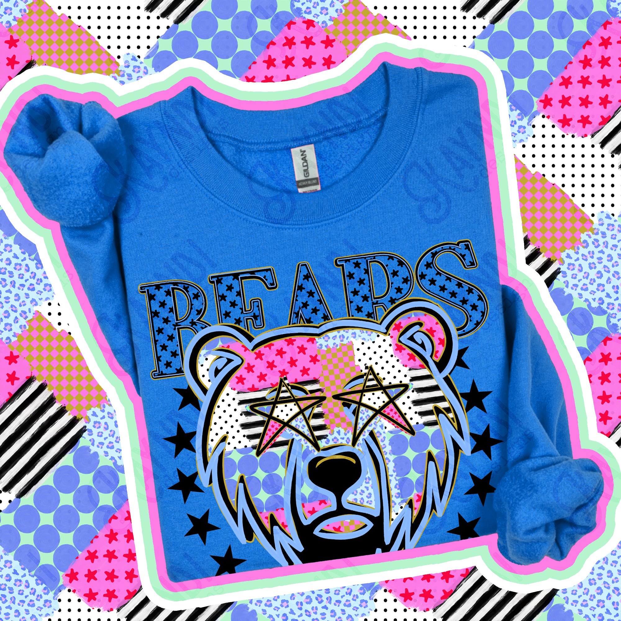 Patchwork Varsity Stars Mascots Bears design