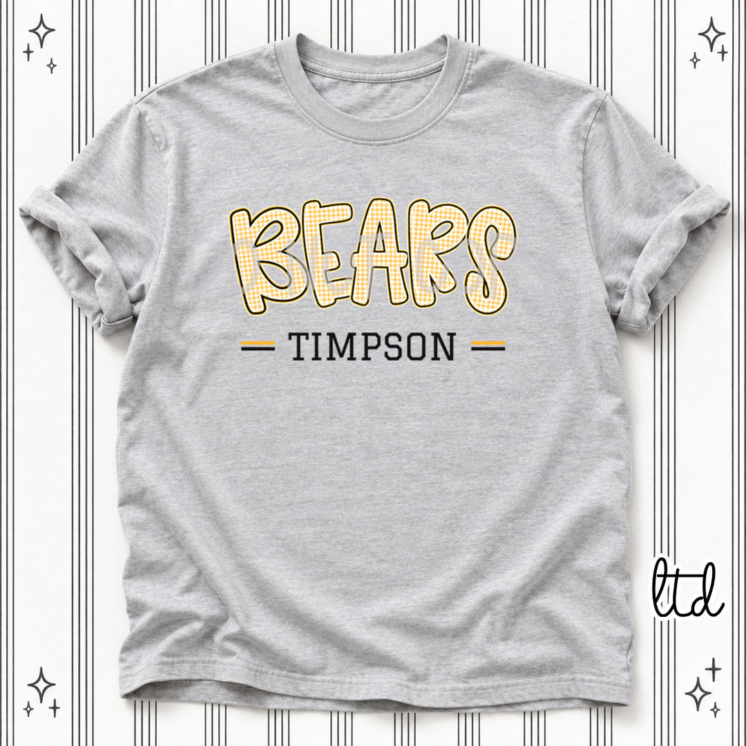 Bears Timpson Black Yellow Gold Gingham School Spirit DTF transfer