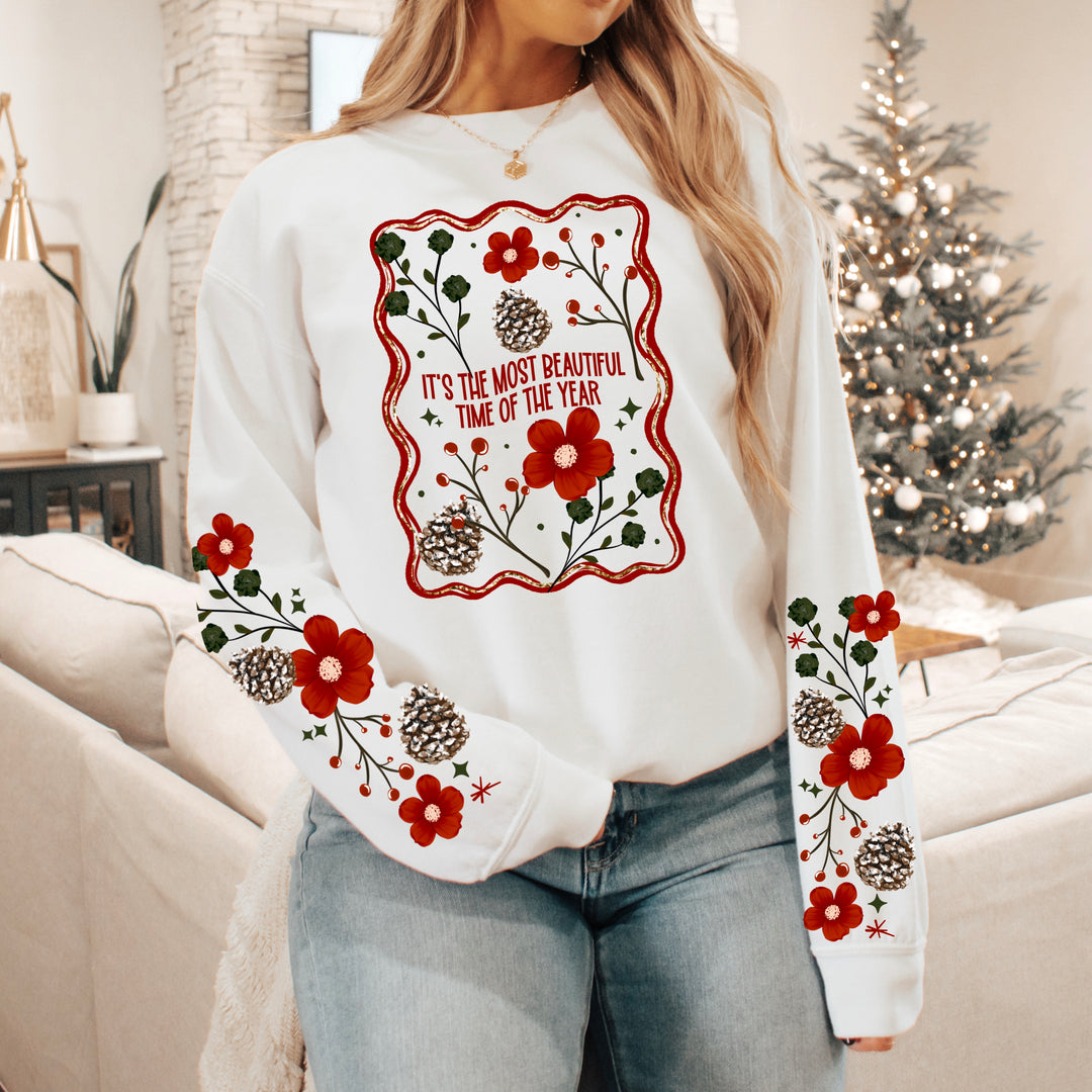 It's the Most Beautiful Time of the Year Frame front and sleeve DTF transfers – mockup