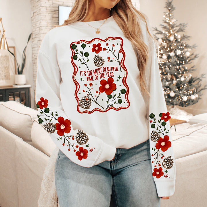 It's the Most Beautiful Time of the Year Frame front and sleeve DTF transfers – mockup