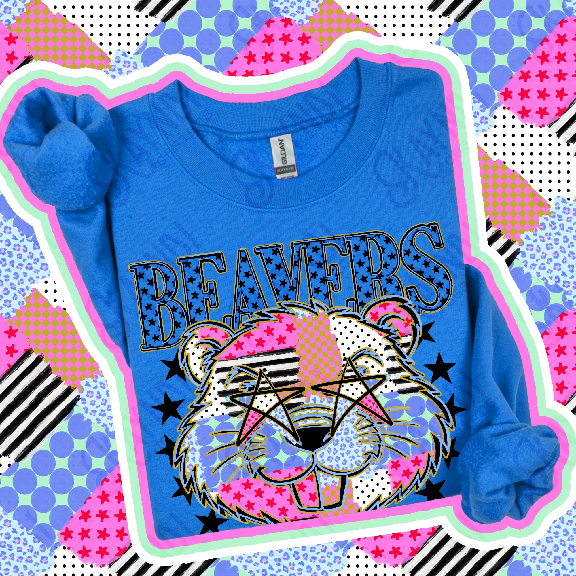 Patchwork Varsity Stars Mascots Beavers design