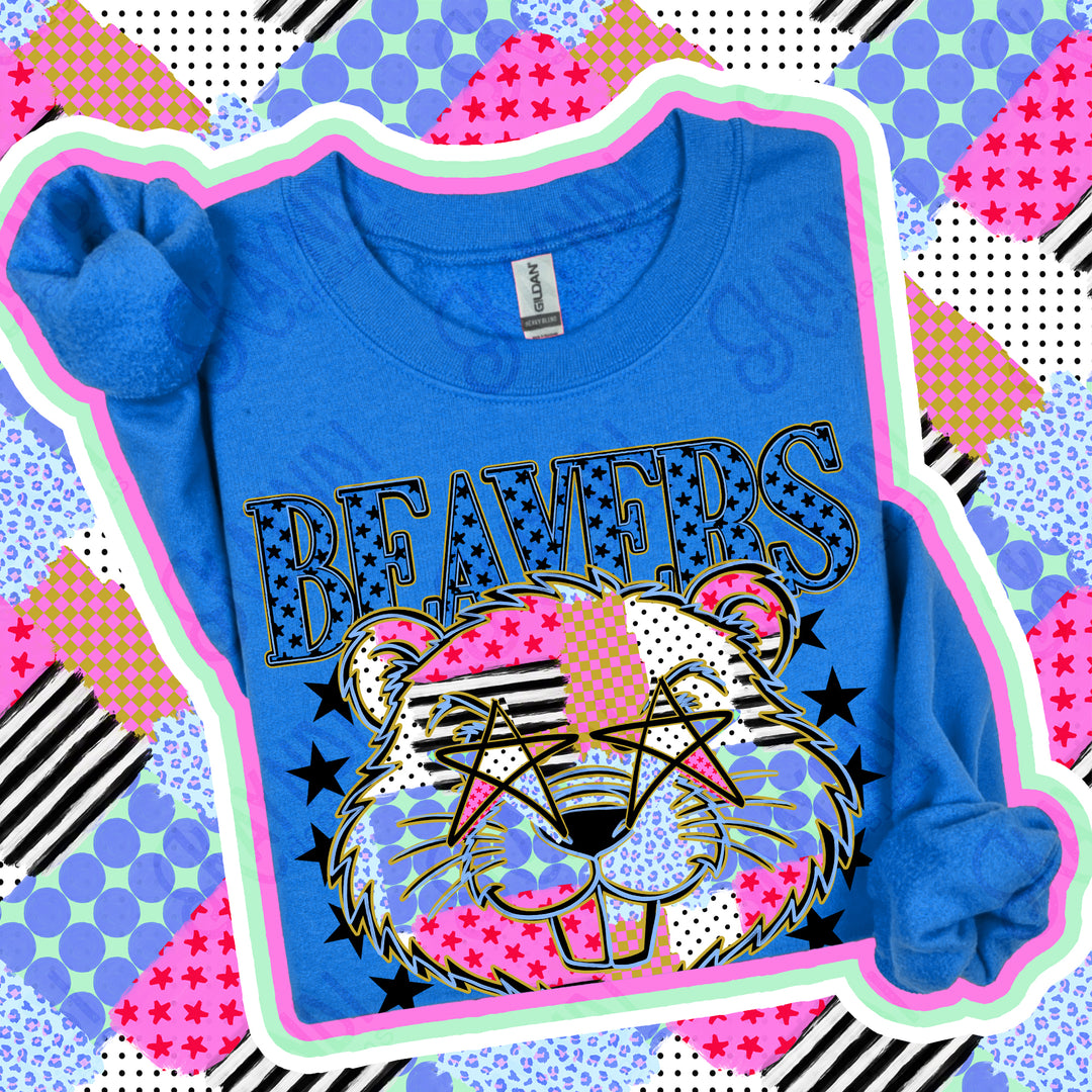 Beavers Patchwork Varsity Stars mascot DTF transfer