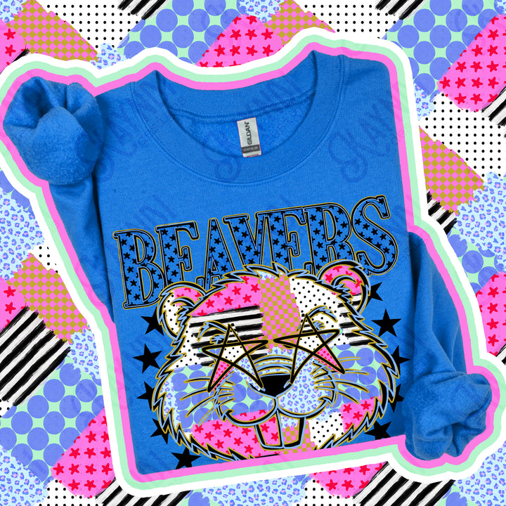 Beavers Patchwork Varsity Stars mascot DTF transfer