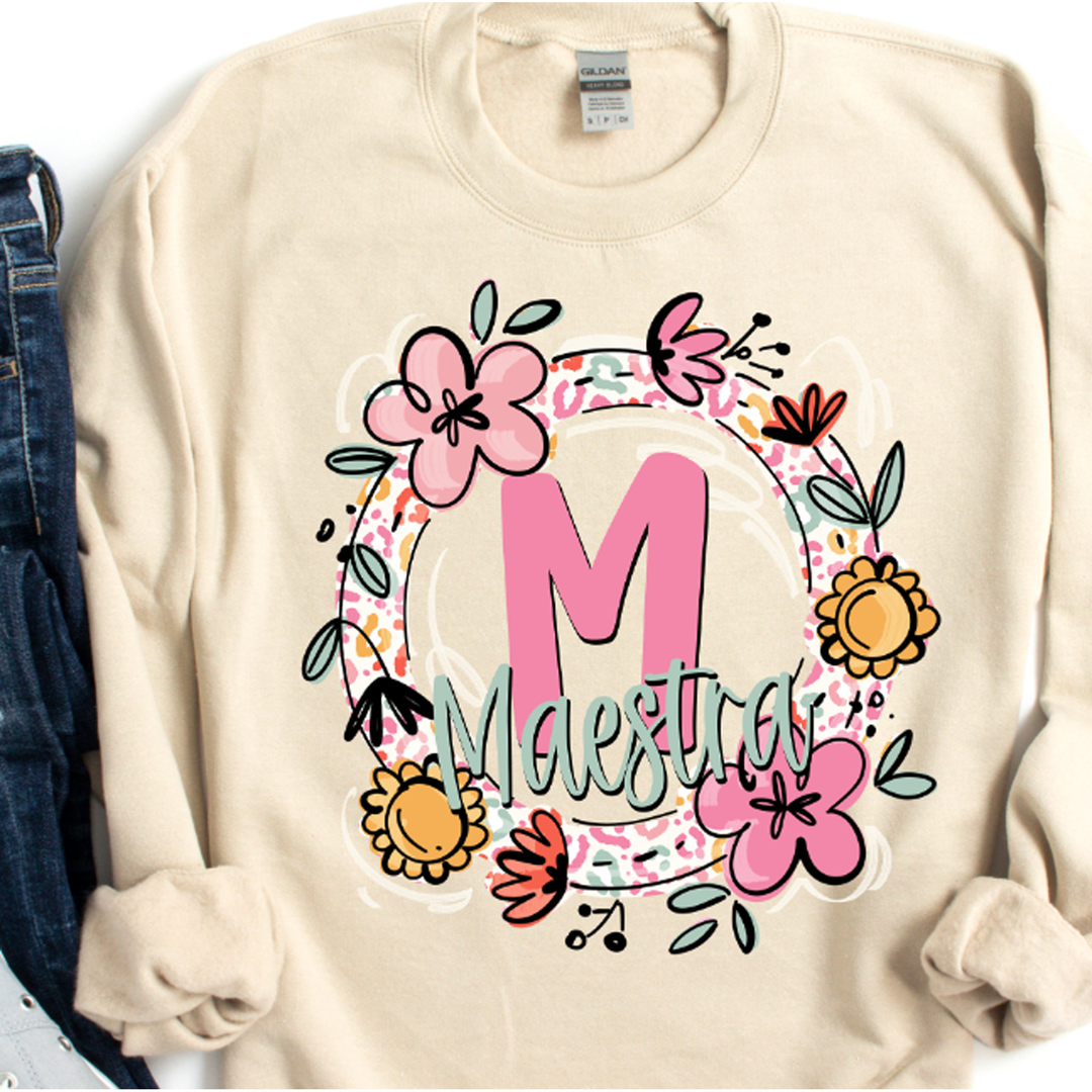 Floral and Leopard Name Frames M Maestra – DTF Transfer – product image