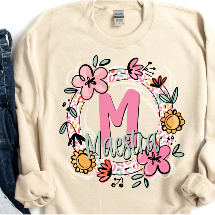 Floral and Leopard Name Frames M Maestra – DTF Transfer – product image