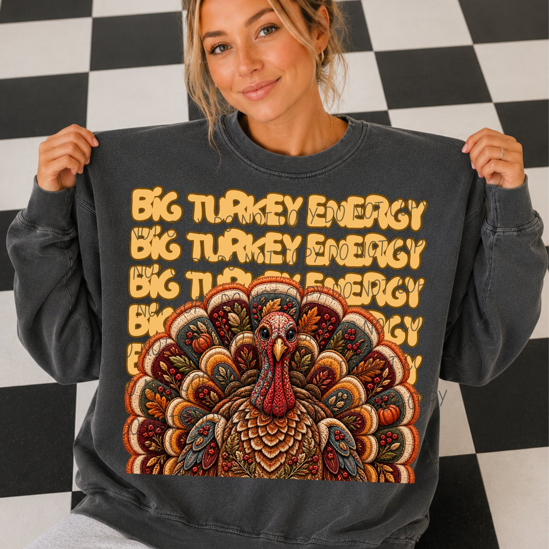 Big Turkey Energy Stacked Thanksgiving DTF transfer mockup