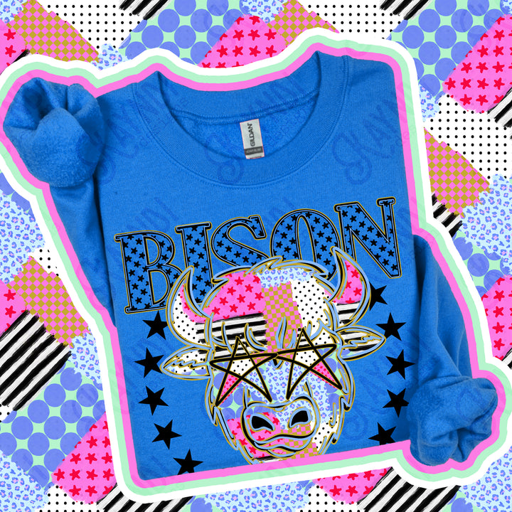 Bison 2 Patchwork Varsity Stars mascot DTF transfer
