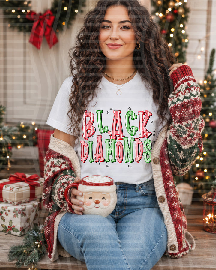 Black Diamonds Red and Green Christmas Seersucker Mascots DTF transfer