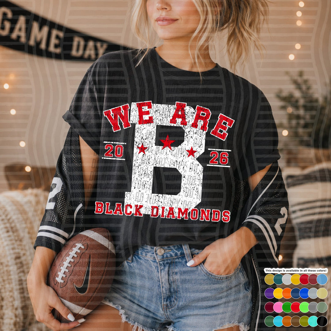 Black Diamonds Varsity Initials White Outline Mascots DTF transfer