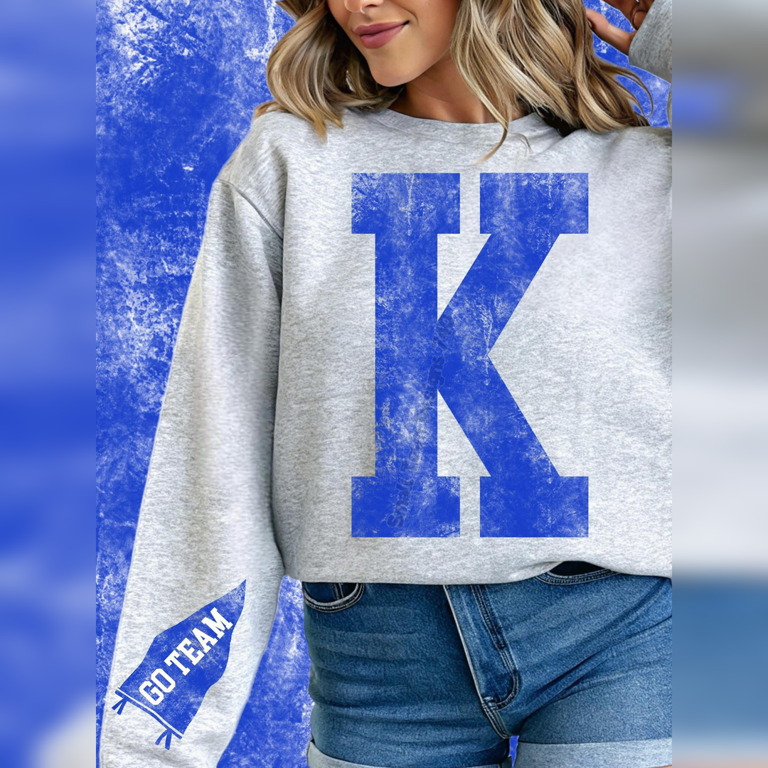 Blue K Acid Washed + Go Team Sleeve – DTF Transfer