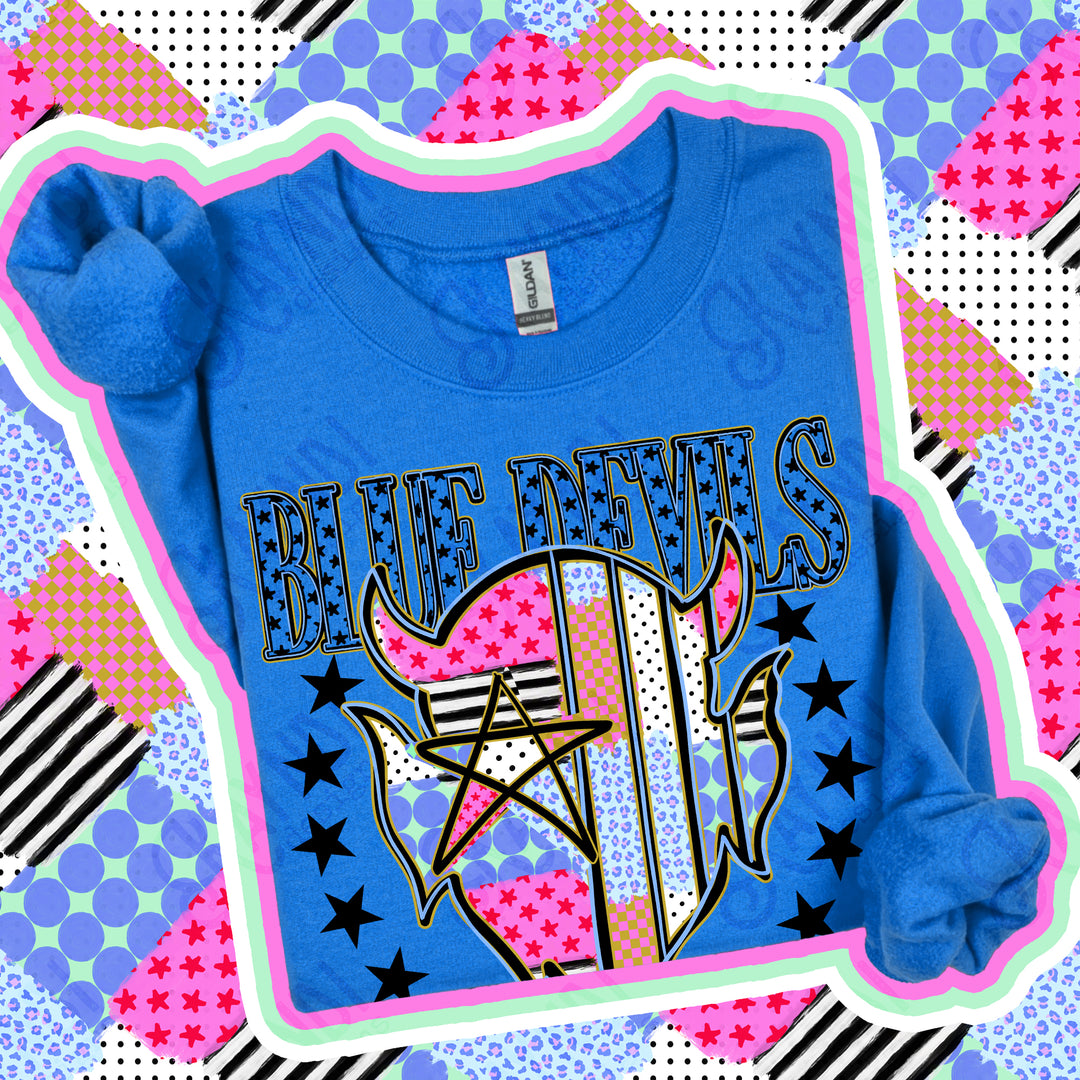 Blue Devils 2 Patchwork Varsity Stars mascot DTF transfer